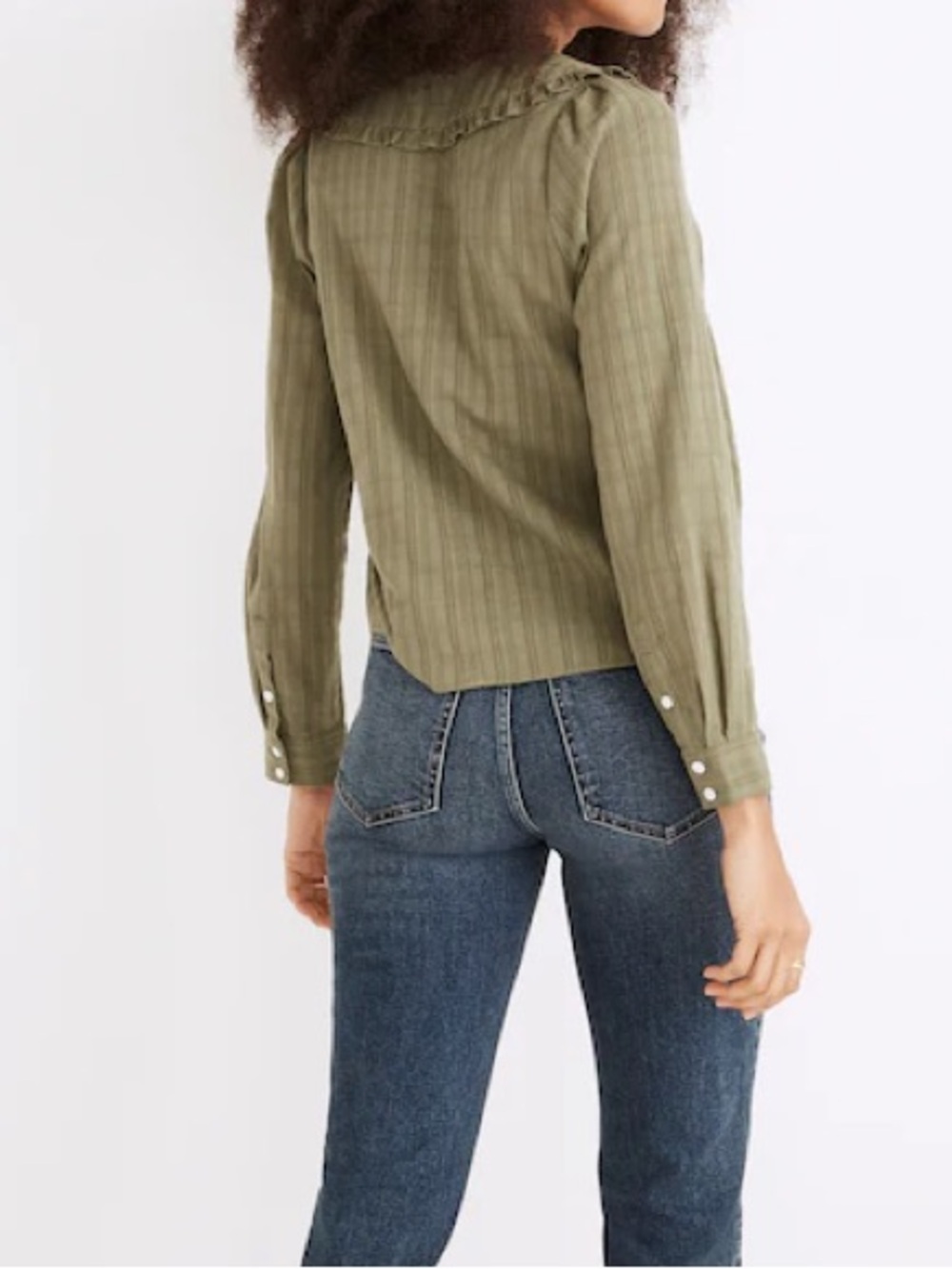 Madewell Ruffle-Collar Button-Up Shirt in
Syril Plaid Green Faded Palm - Picture 7 of 7